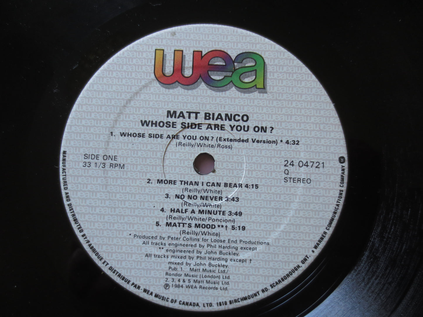 MATT BIANCO, Whose Side Are You On, Matt Bianco Records, Vintage Vinyl, Vintage Albums, Vinyl Records, Vinyl, 1984 Records