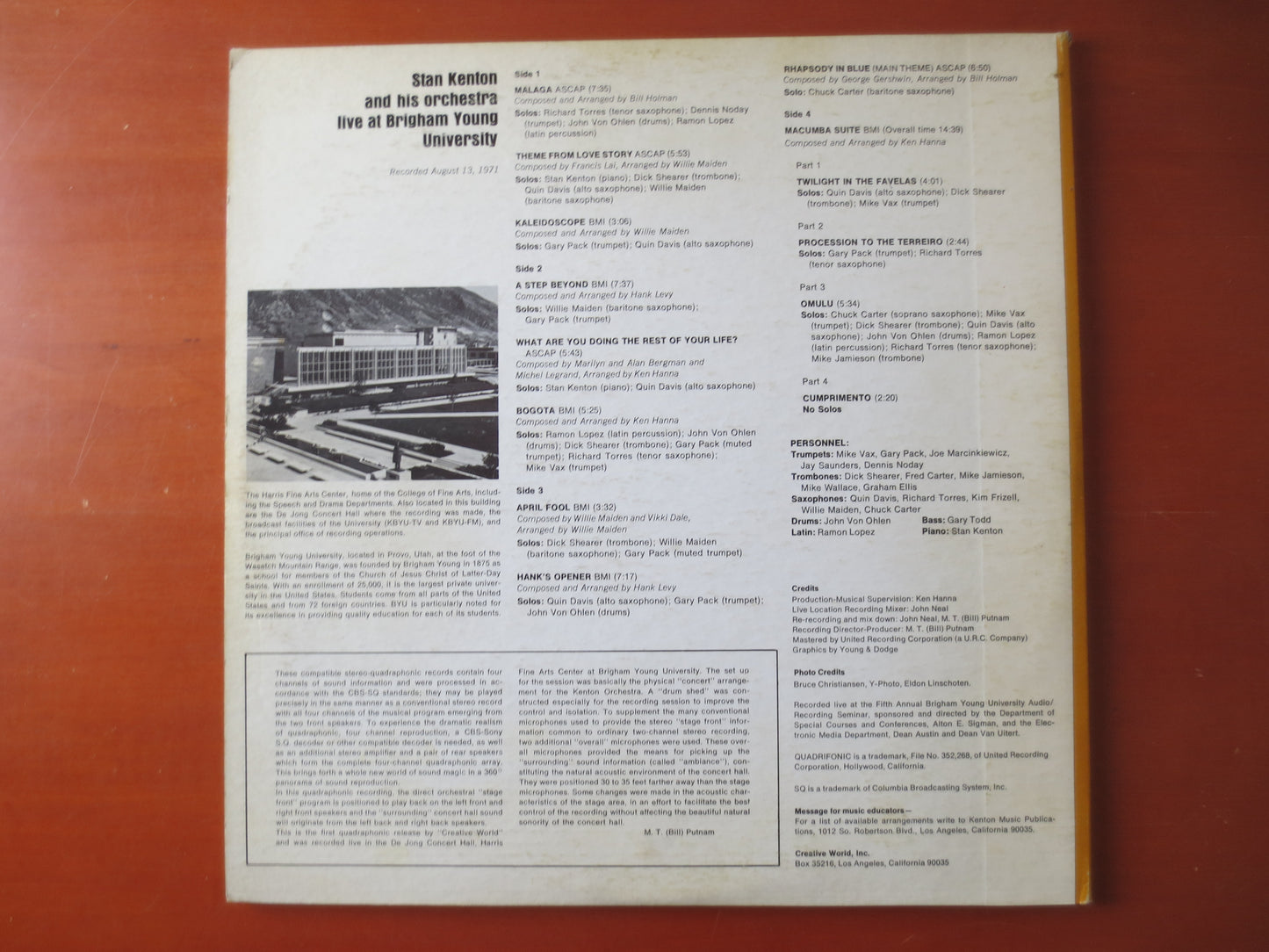 STAN KENTON, LIVE at Brigham Young, Stan Kenton Records, Stan Kenton Album, Stan Kenton Lp, Jazz Lp, Swing lp, 1972 Records
