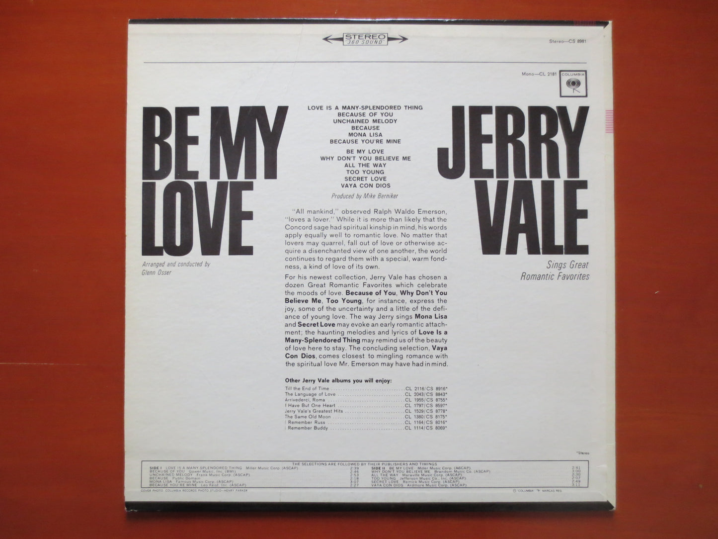 JERRY VALE, JERRY Vale Album, Jerry Vale Vinyl, Jerry Vale Lp, Vintage Vinyl, Vinyl Album, Pop Album, 1964 Records