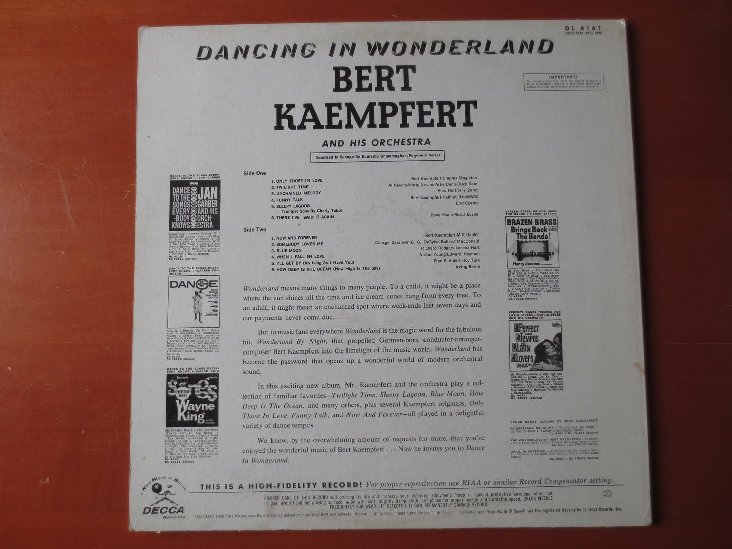 BERT KAEMPFERT, DANCING in Wonderland, Bert Kaempfert Album, Jazz Records, Jazz Album, Bert Kaempfert Music, 1961 Records