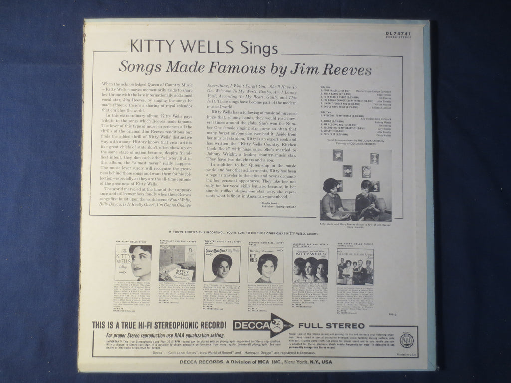 Kitty Wells – Sings Songs Made Famous by Jim Reeves (1966) Vinyl LP
