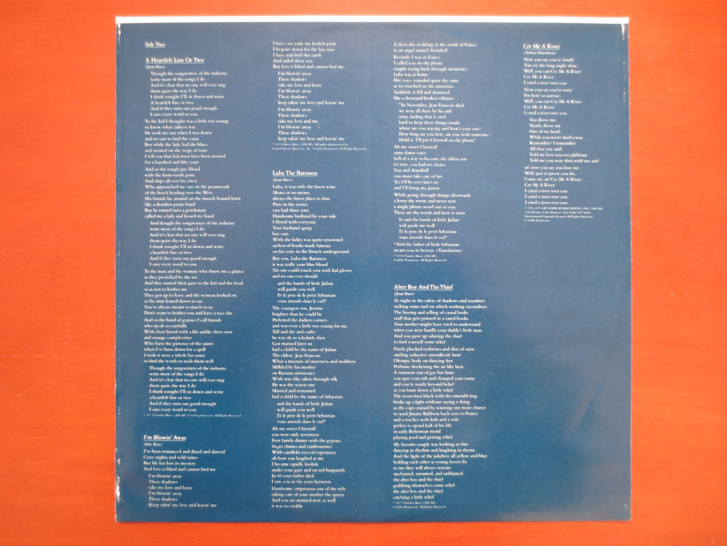 JOAN BAEZ, Blowin' Away, Joan Baez Record, Folk Records, Joan Baez Album, Joan Baez Lp, Folk Vinyl, Vinyl Lps, 1977 Records