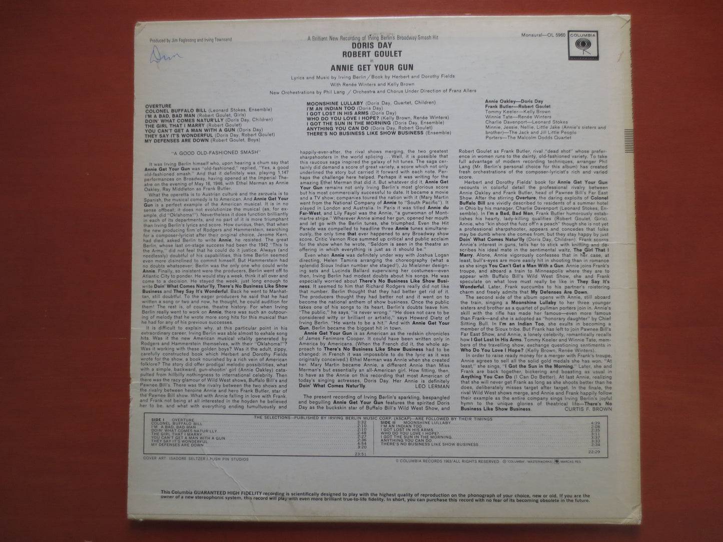 DORIS DAY, ANNIE Get Your Gun, Robert Goulet, Vintage Vinyl, Record Vinyl, Records, Vinyl Records, Country Lp, 1963 Records