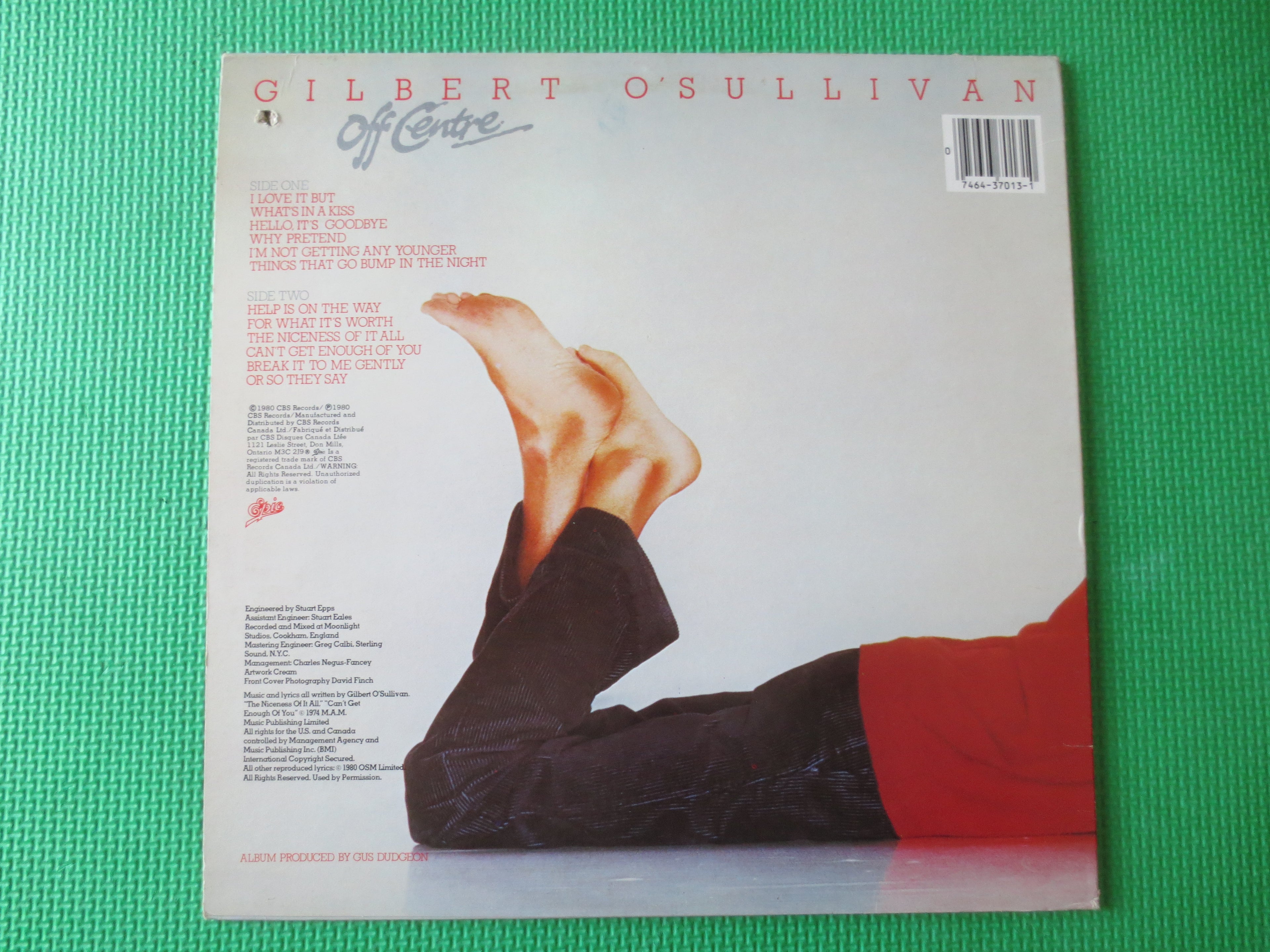 GILBERT O'SULLIVAN, Off Centre, Vintage Album, 1980 Record, Vinyl Lp