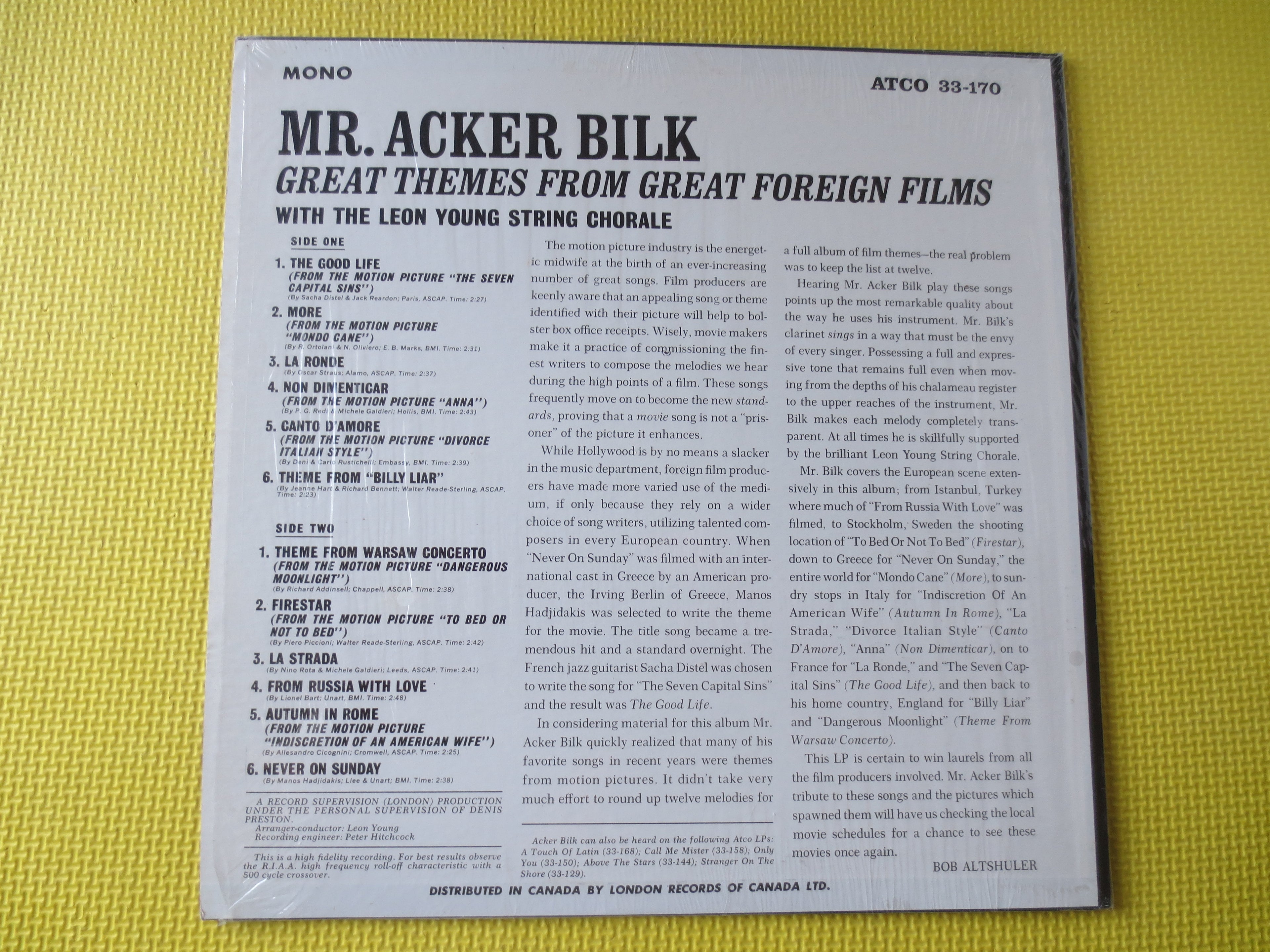 Acker Bilk – Great Themes from Great Foreign Films (1965) Vinyl LP