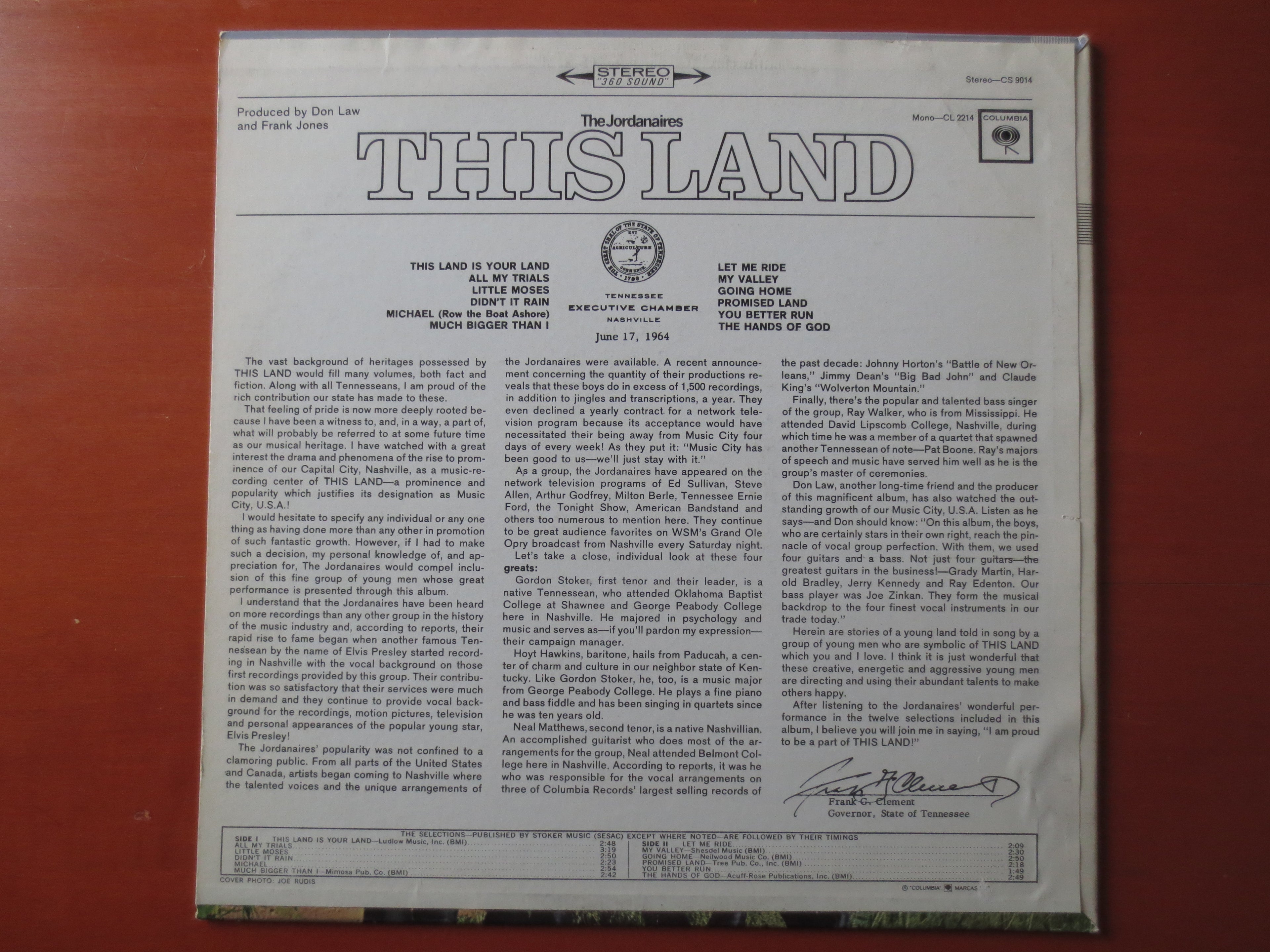 The Jordanaires – This Land (1964) Vinyl LP