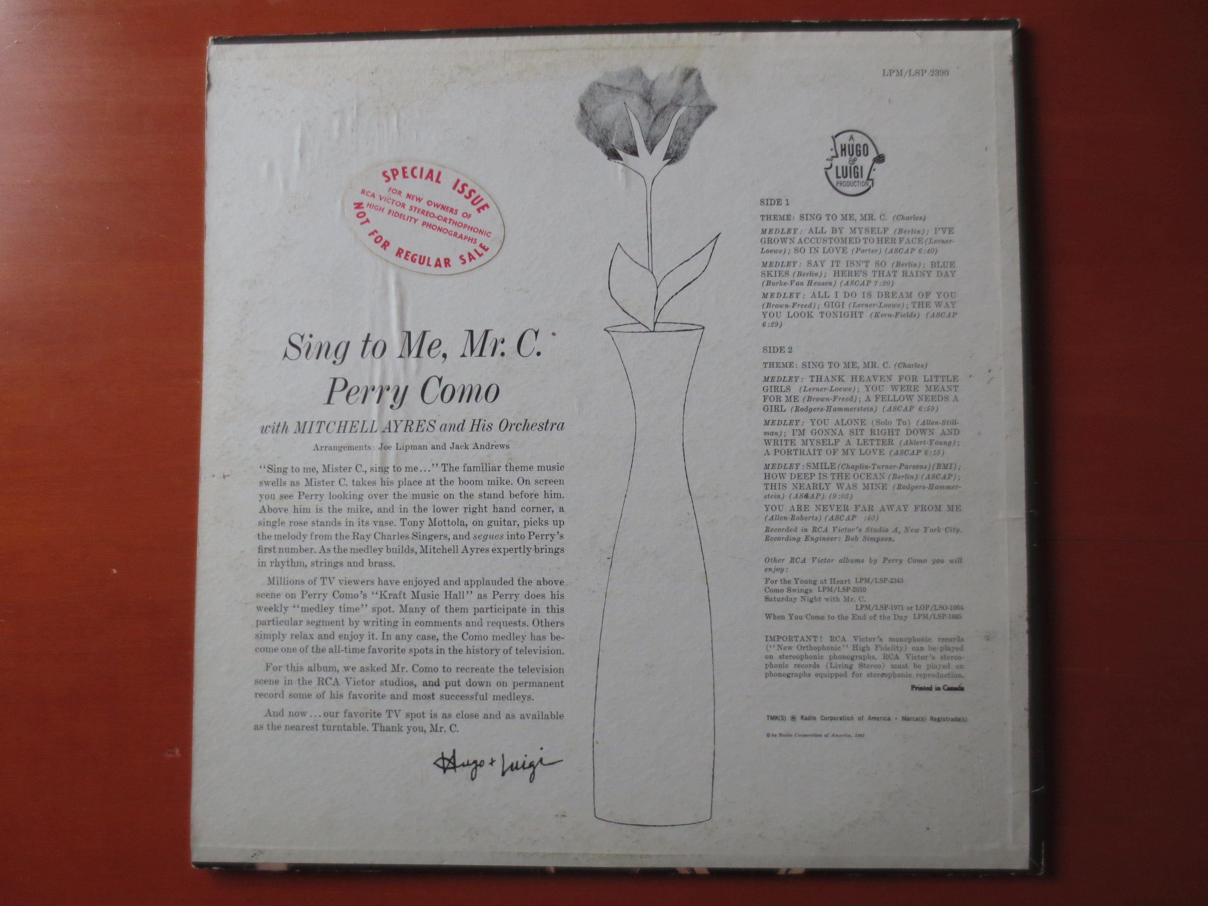 Perry Como – Sing to Me Mr. C (1961) Vinyl LP