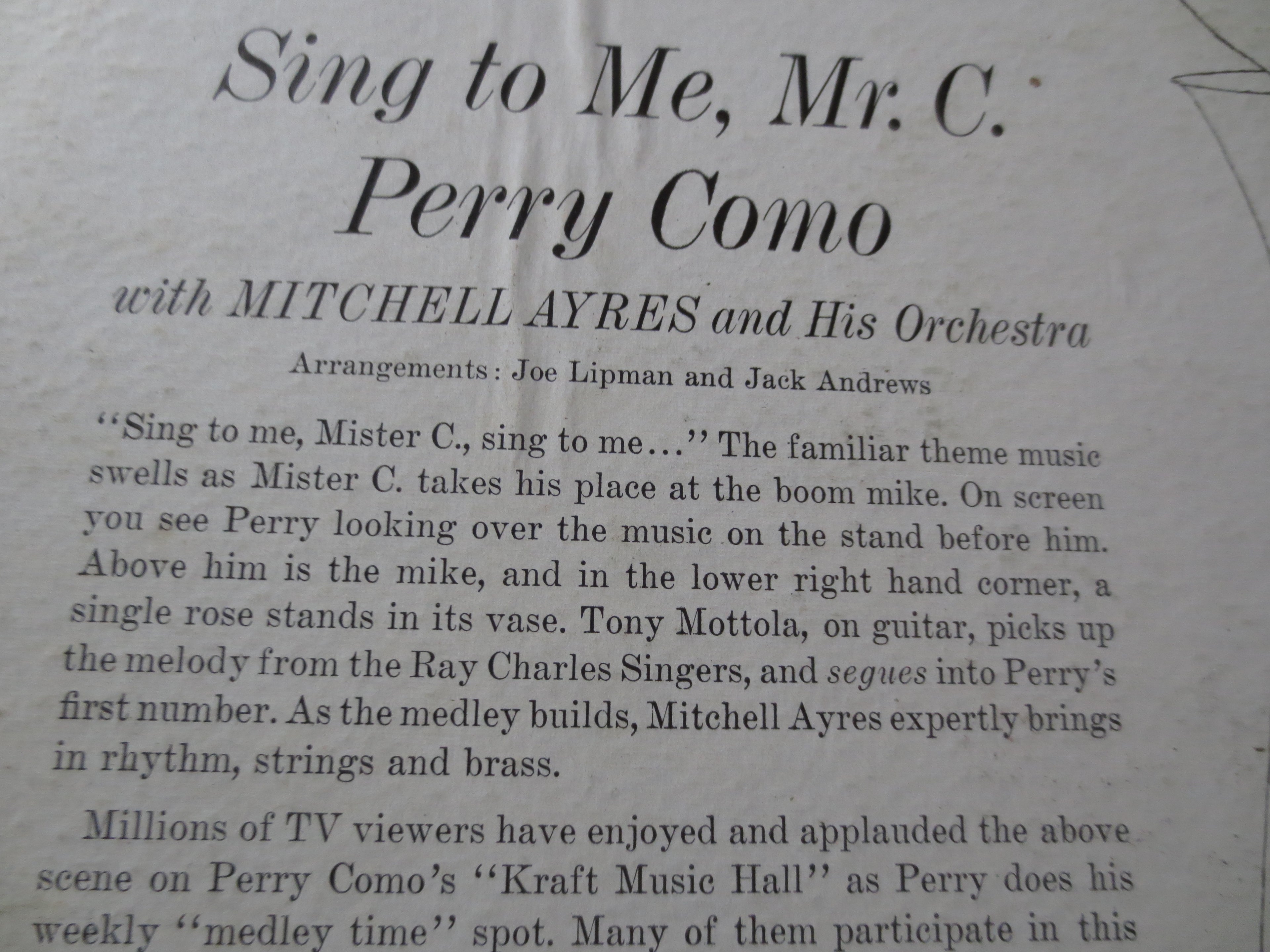 Perry Como – Sing to Me Mr. C (1961) Vinyl LP