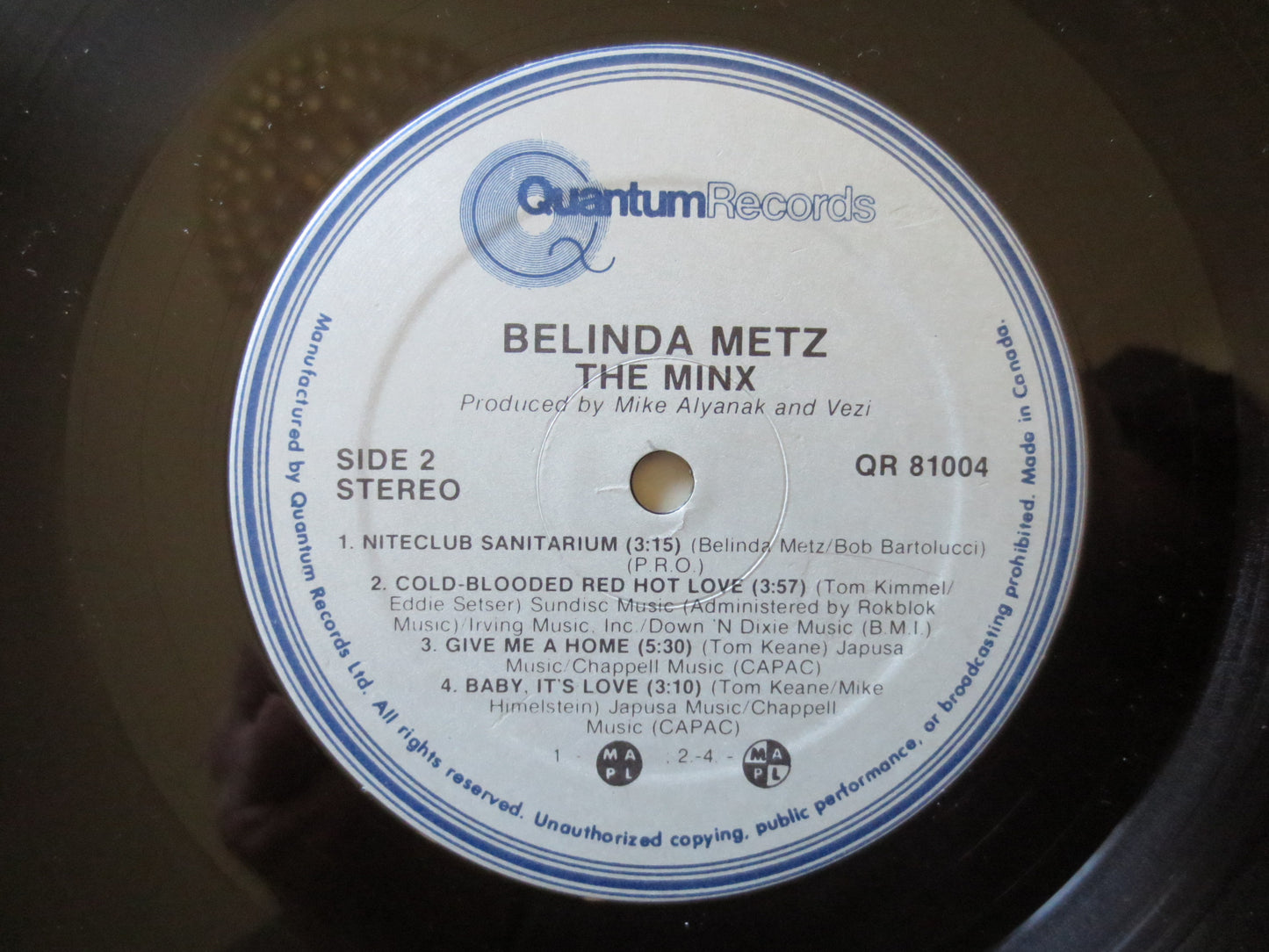 BELINDA METZ, The MINX Album, Belinda Metz Album, Belinda Metz Vinyl, Belinda Metz Lp, Vintage Vinyl, 1982 Records