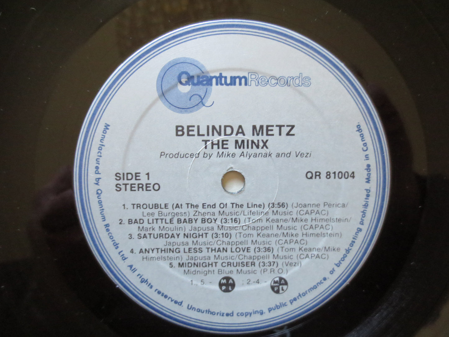 BELINDA METZ, The MINX Album, Belinda Metz Album, Belinda Metz Vinyl, Belinda Metz Lp, Vintage Vinyl, 1982 Records