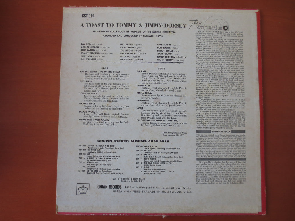 The Dorsey Brothers – A Toast to Tommy and Jimmy Dorsey (1958) Vinyl LP