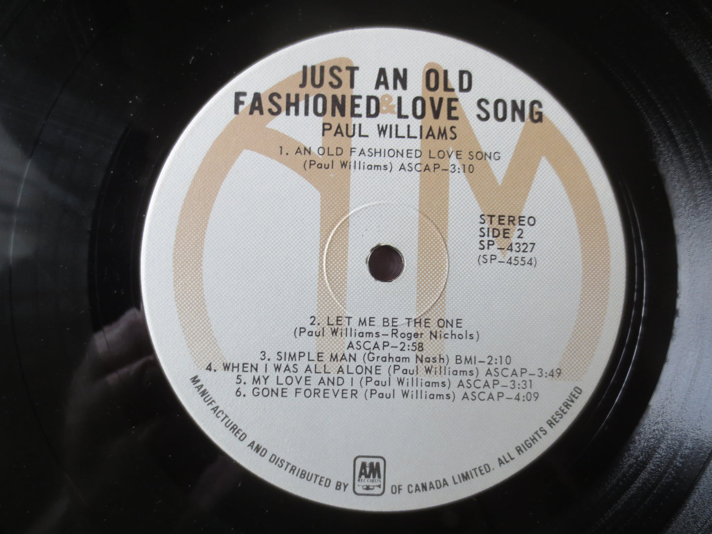 PAUL WILLIAMS, Just An Old Fashioned Love Song, Vintage Vinyl, Record Vinyl, Record, Vinyl Record, Vinyl Pop, 1971 Records