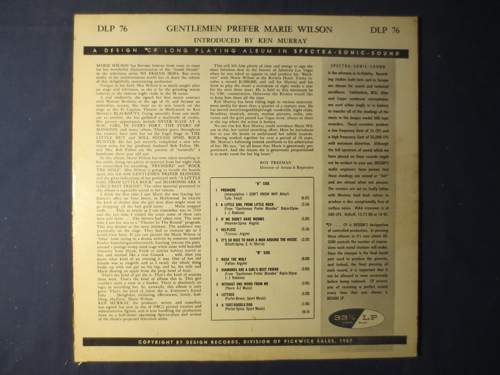 Marie Wilson – Gentlemen Prefer Marie Wilson (1958) Vinyl LP