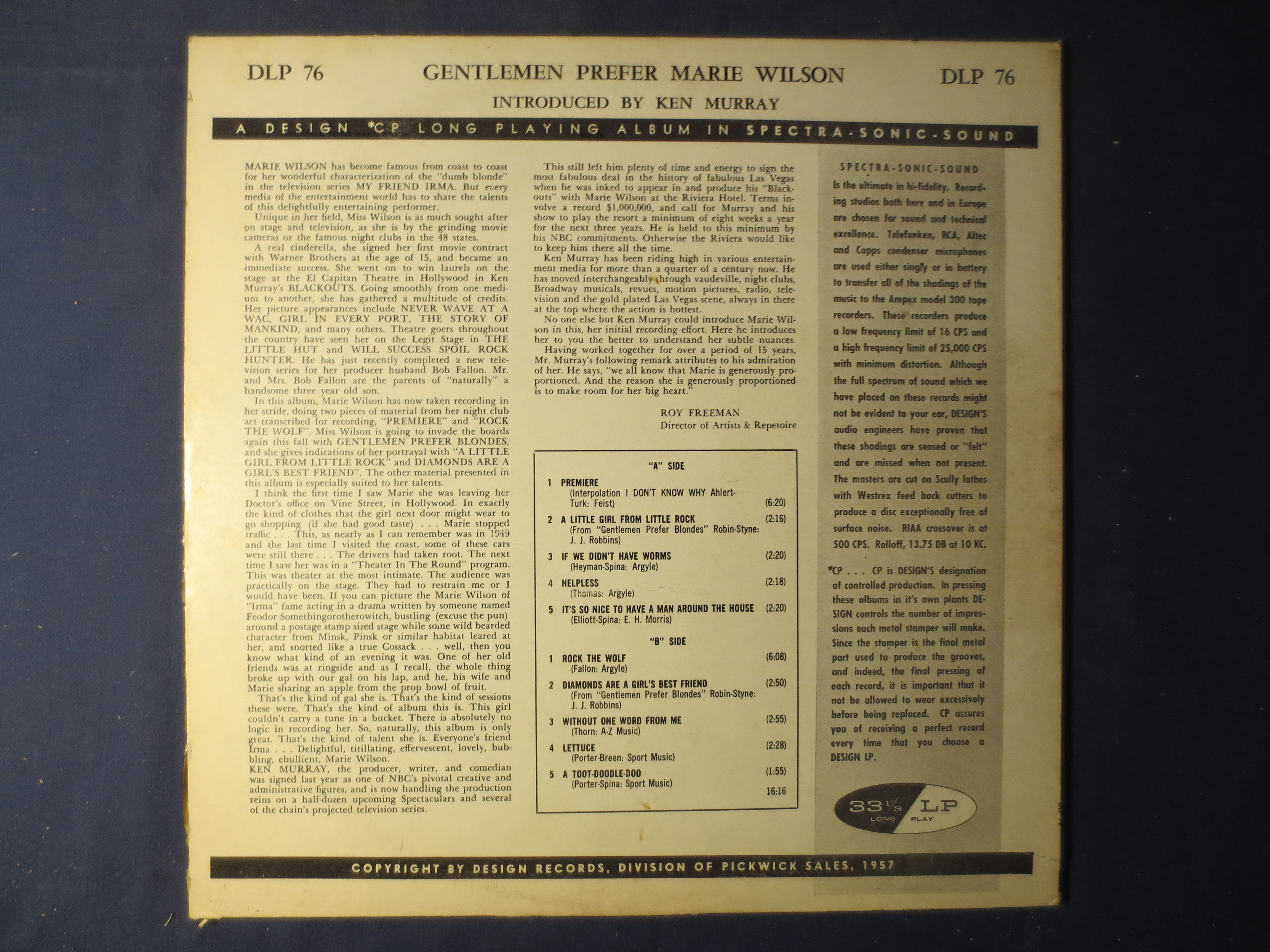 Marie Wilson – Gentlemen Prefer Marie Wilson (1958) Vinyl LP