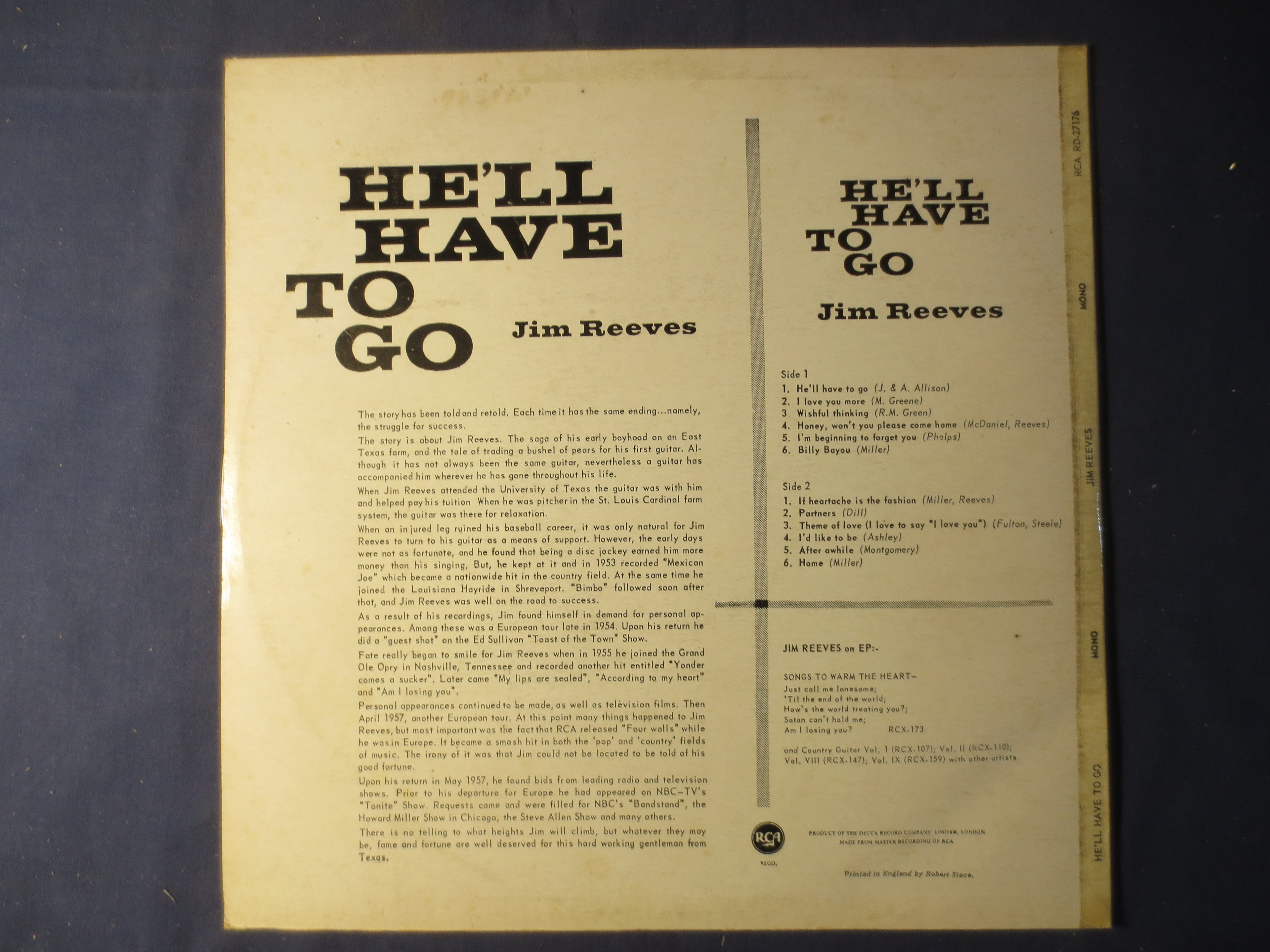 Jim Reeves – He'll Have to Go (1960) Vinyl LP
