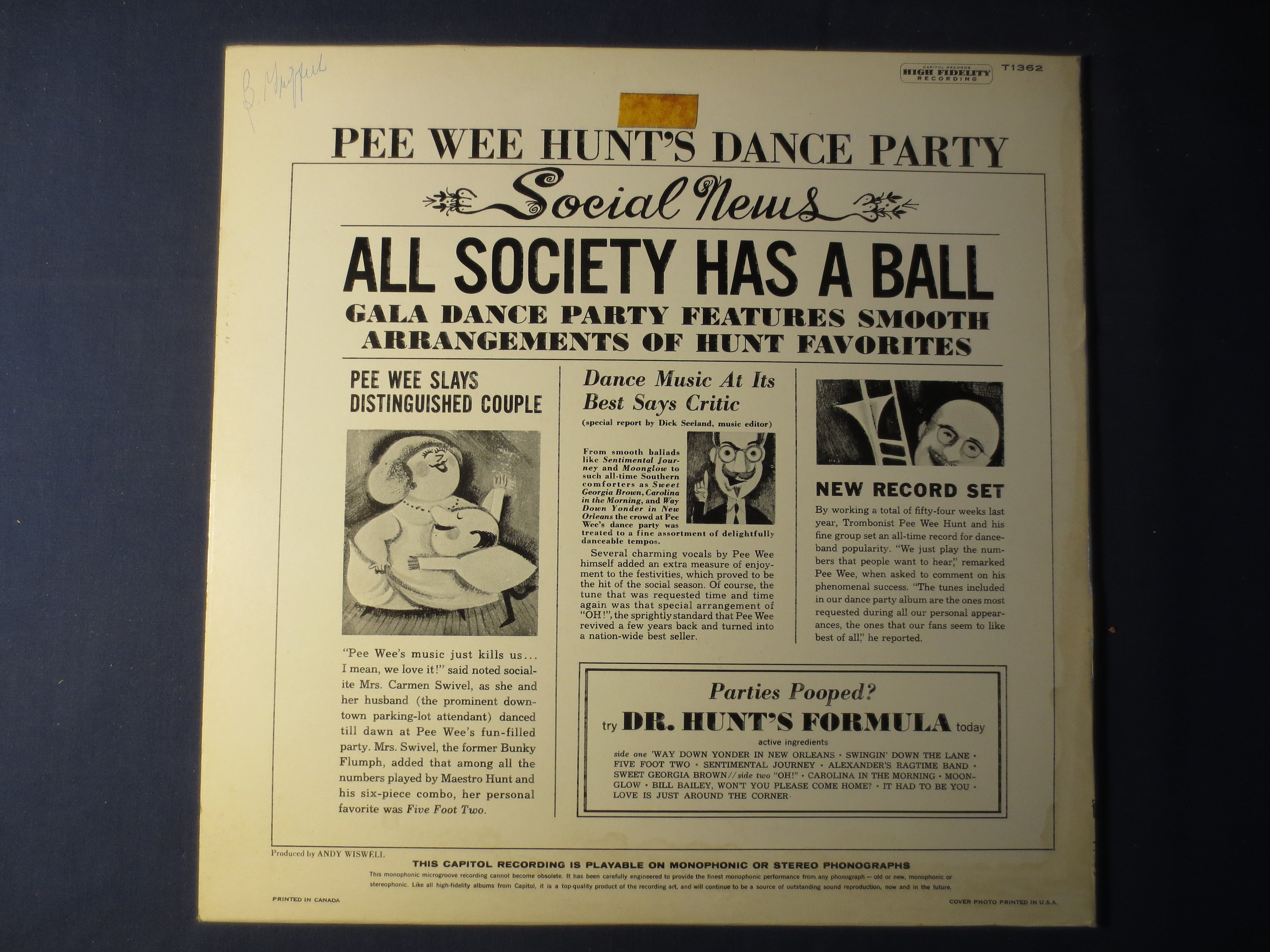 Pee Wee Hunt – Dance Party (1960) Vinyl LP
