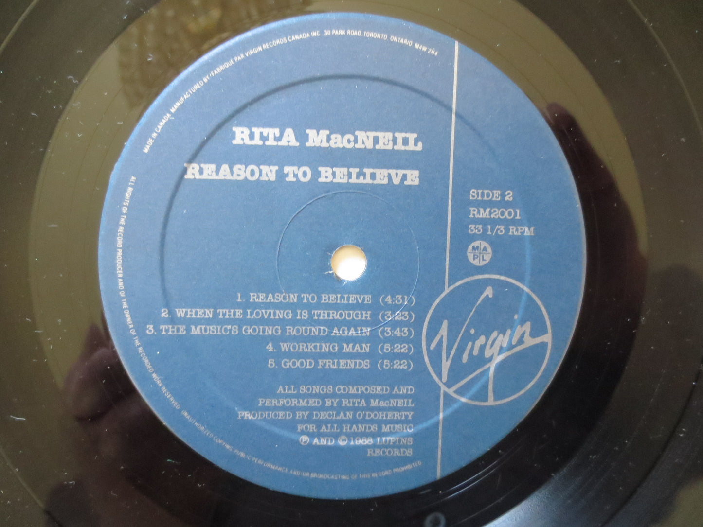 RITA MACNEIL, Reason To BELIEVE Lp, Rita MacNeil Record, Rita MacNeil Vinyl, Rita MacNeil Lp, Vinyl Lp, 1988 Records