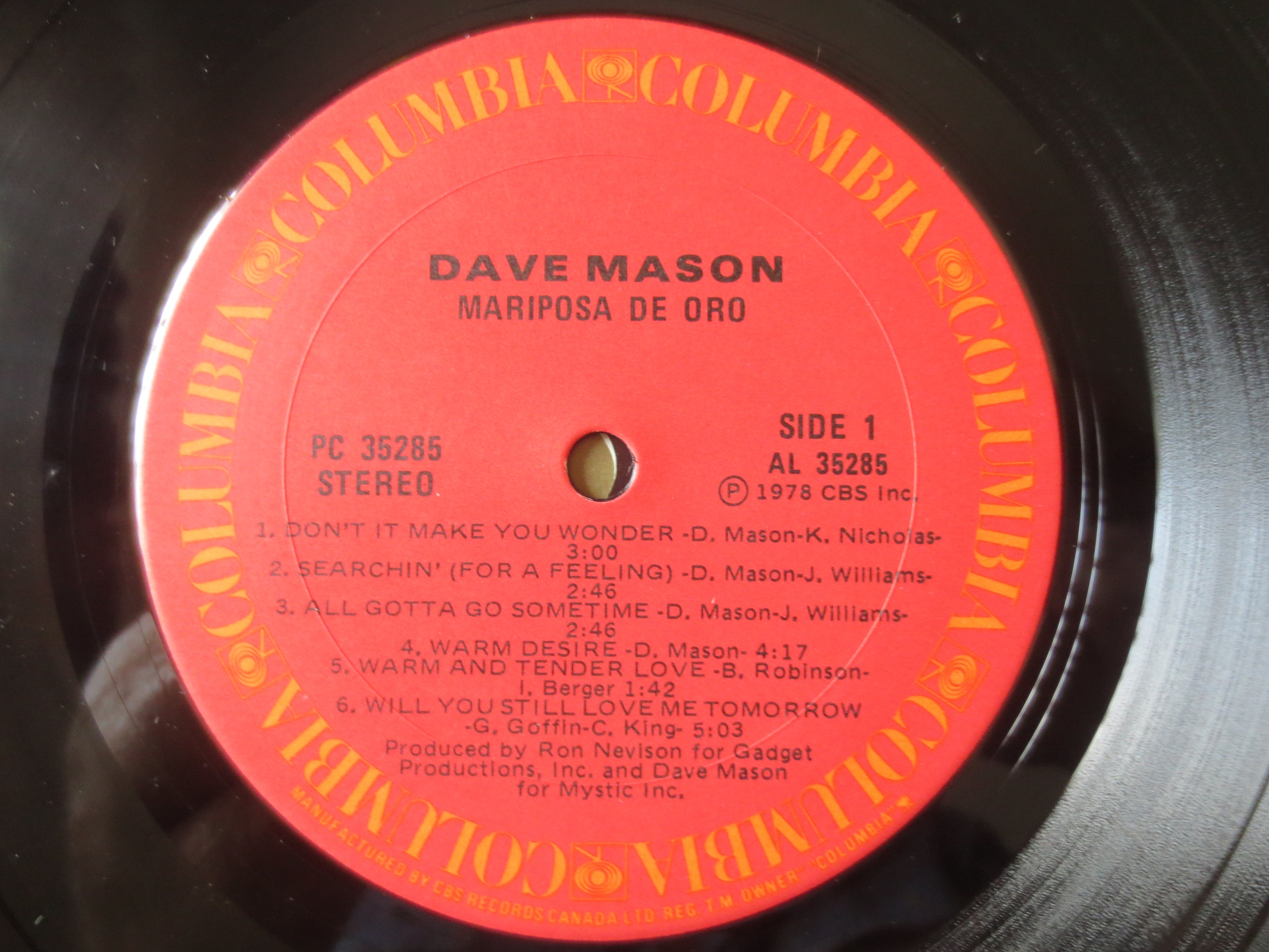 Dave Mason – Mariposa de Oro (1978) Vinyl LP