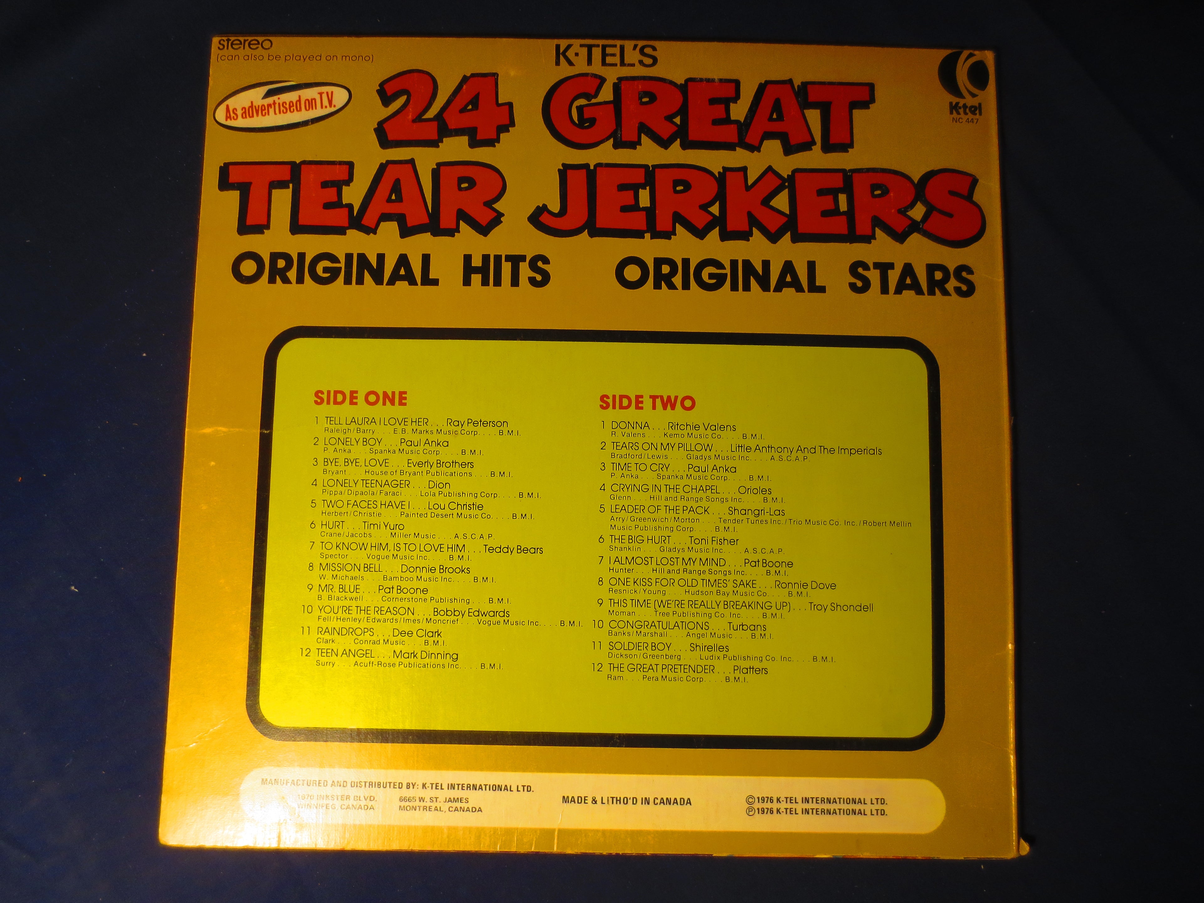 24 Tear Jerkers – K-Tel (1976) Vinyl LP