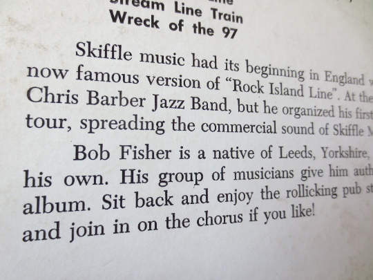 BOB FISHER, Skiffle Group, SKIFFLE Hits, Vintage Album, 1963 Record, Vinyl Lp