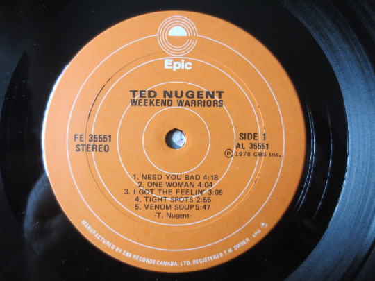TED NUGENT, WEEKEND Warriors, Ted Nugent Record, Rock Records, Ted Nugent Album, Ted Nugent Lp, Record Vinyl, 1978 Records